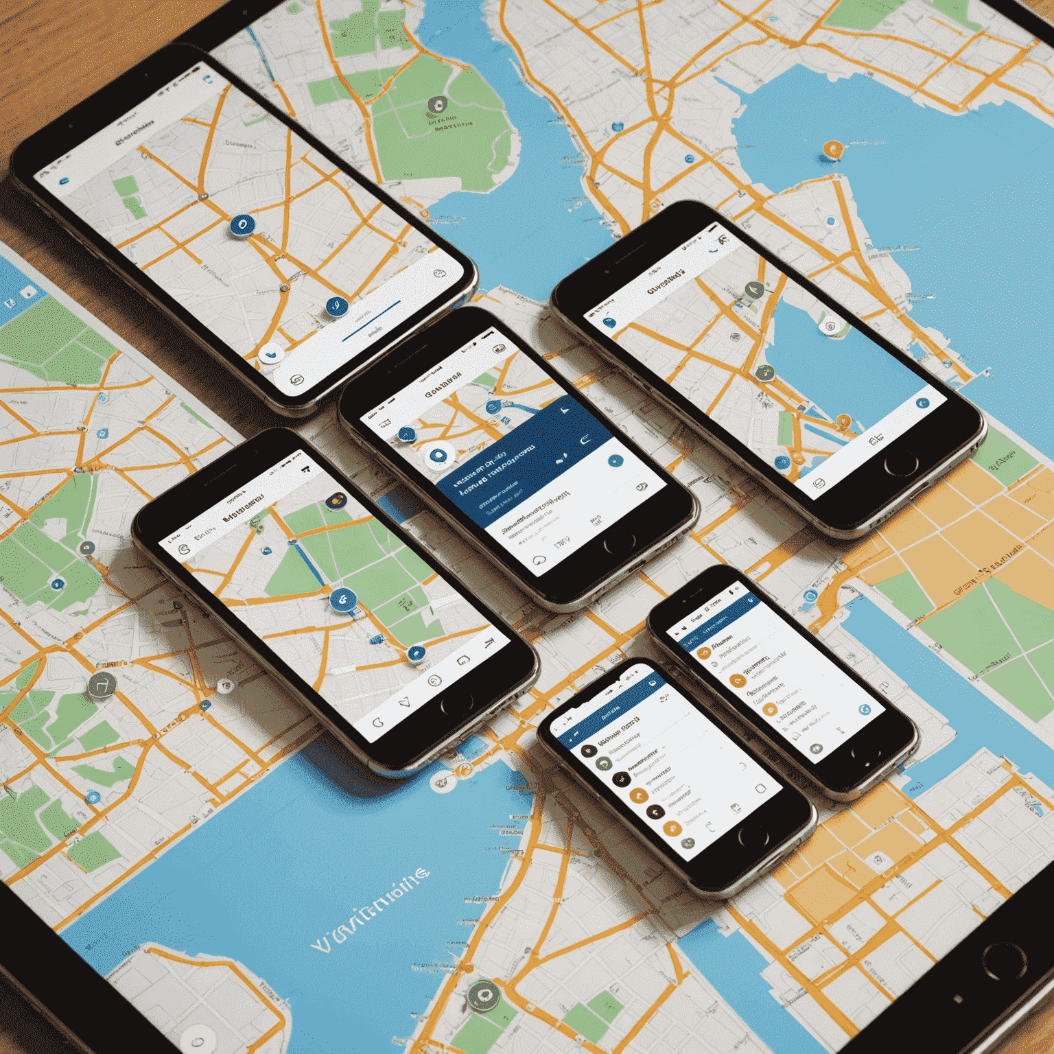Eine Collage von Smartphone-Bildschirmen, die verschiedene Funktionen der Vignette-App zeigen, wie Kartennavigation, Zahlungsoptionen und Vignettenverwaltung.