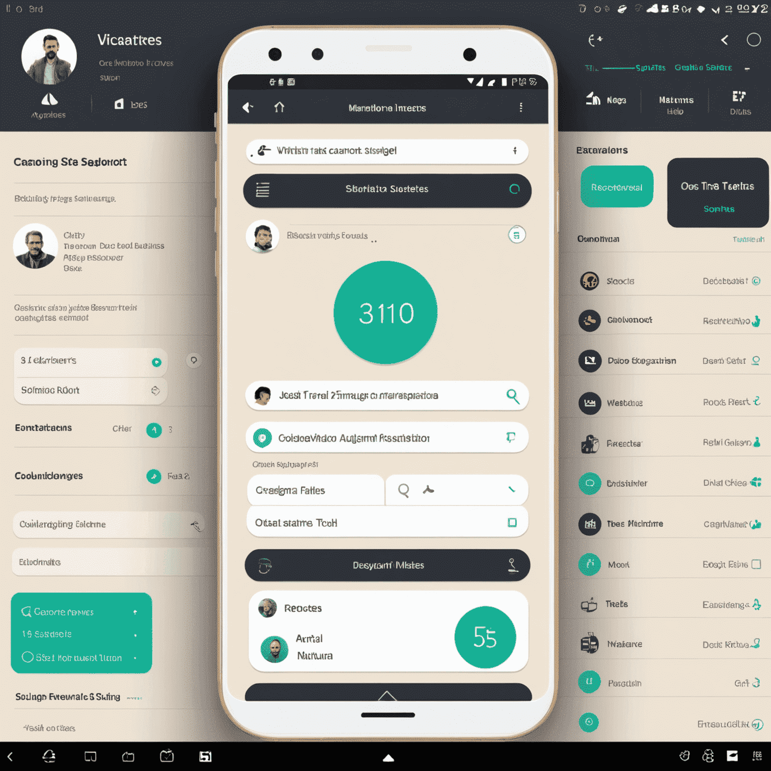 Ein Kundensupport-Interface mit Chat-Funktion, FAQ-Sektion und Hilfesymbolen. Im Hintergrund sind Symbole für Vignetten und Mautsysteme zu sehen.